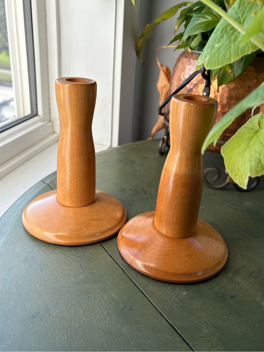 Classic Wooden Candlestick Pair - Honey Brown